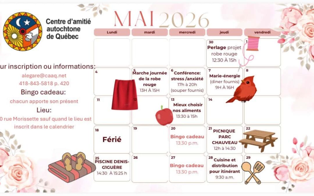 Calendrier d’activités de mai pour le programme aînés – Innishun
